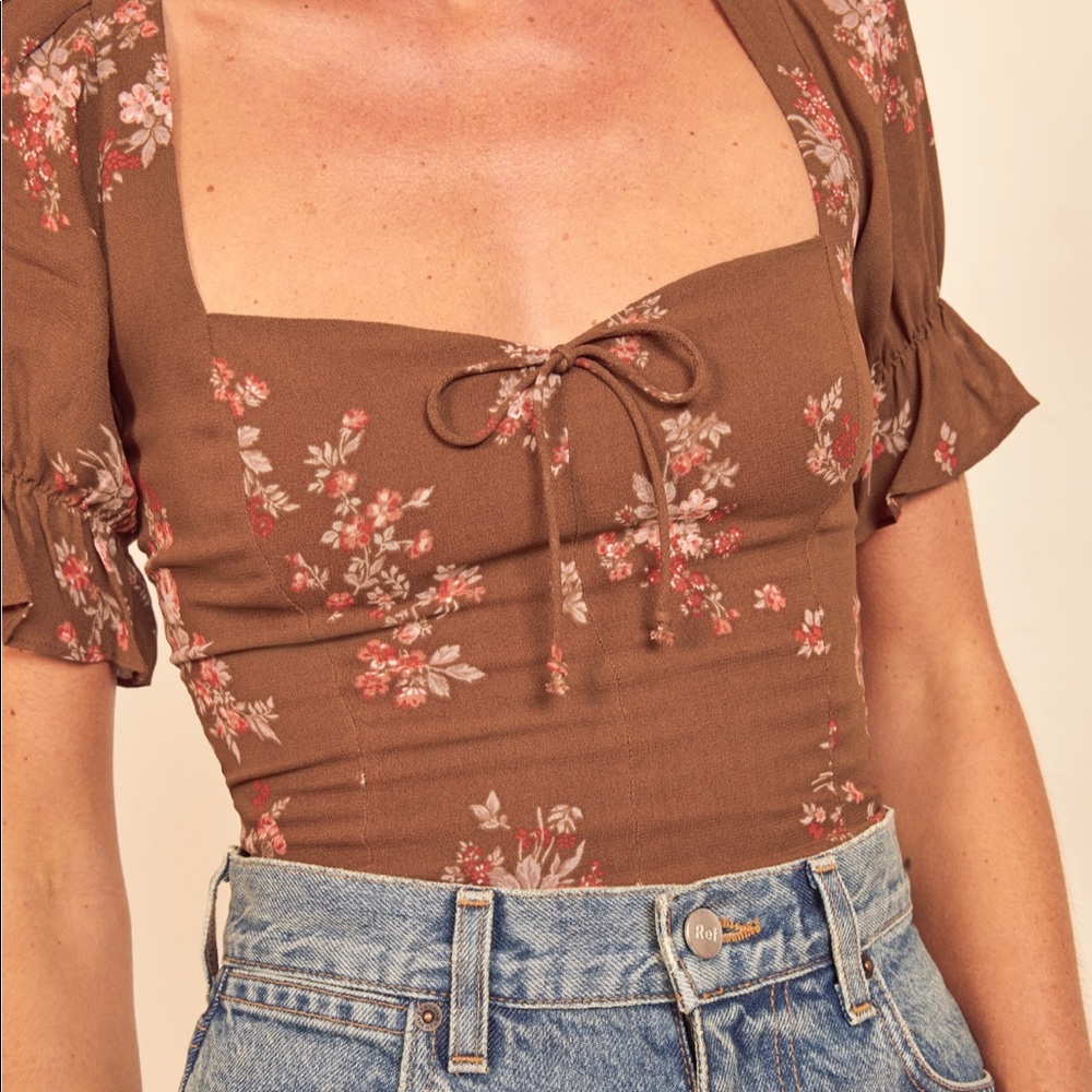 NWT Reformation Develan Top in Brown Georgette